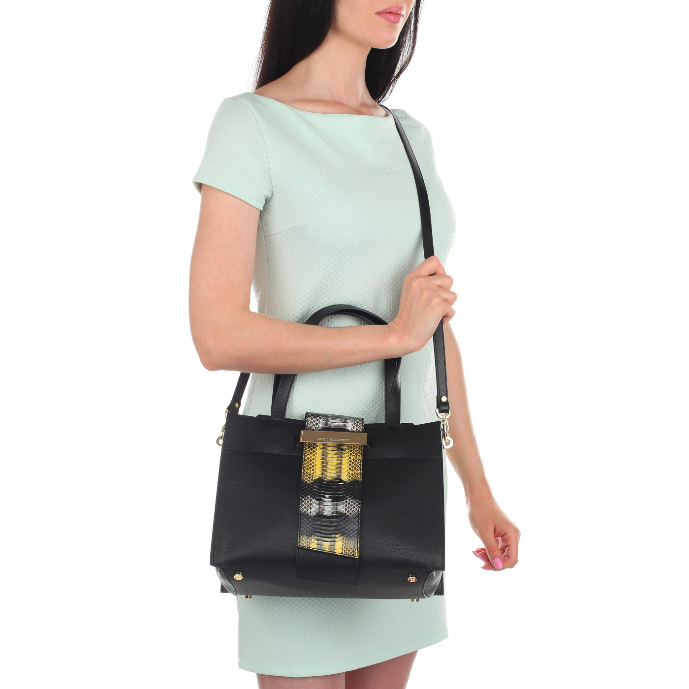 Сумка из черной натуральной кожи с декором Carlo Salvatelli Lord biscia