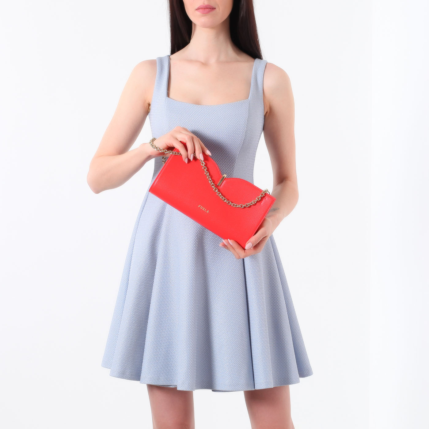 Коралловый кожаный клатч Furla Ribbon