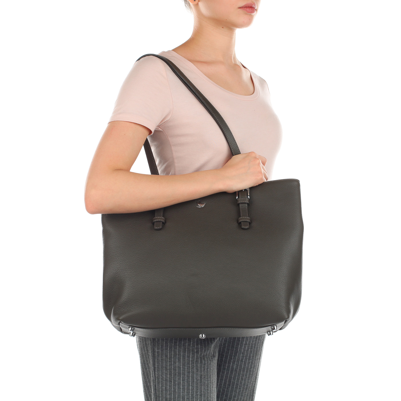 Женская сумка из серо-зеленой натуральной кожи Aurelli 