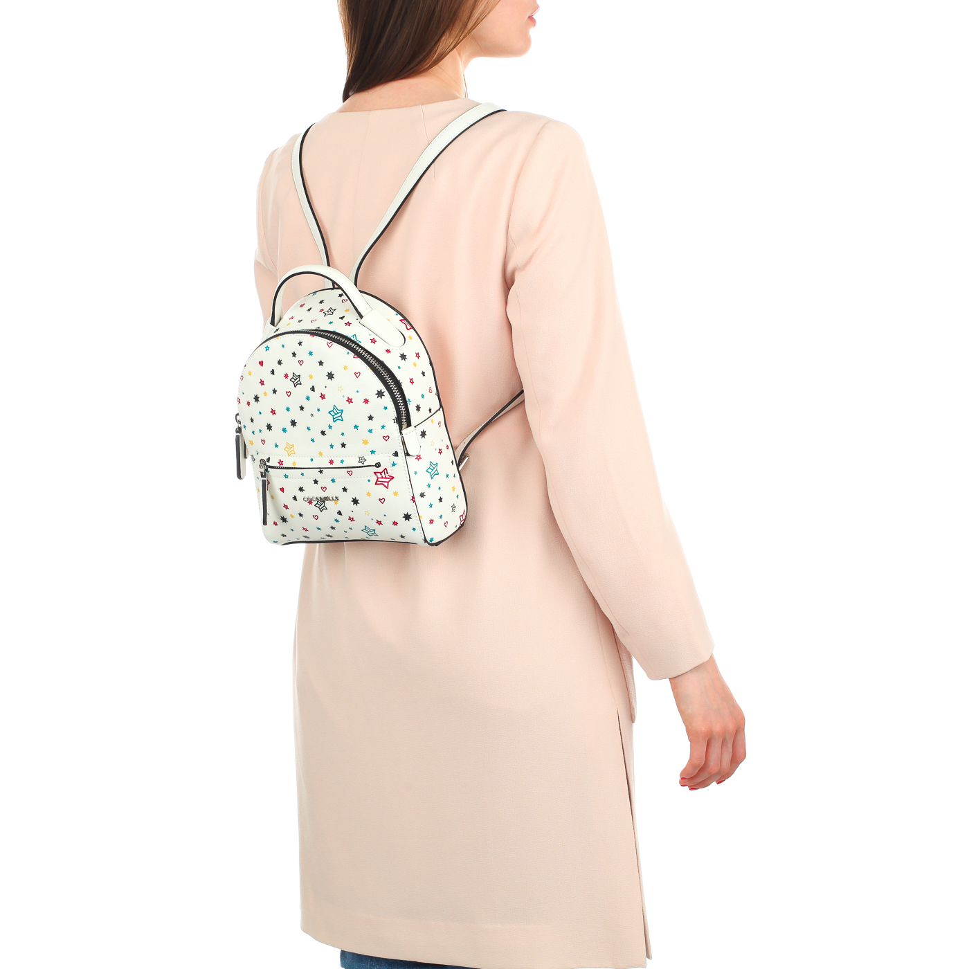 Белый женский рюкзачок из сафьяна Coccinelle Clementine print