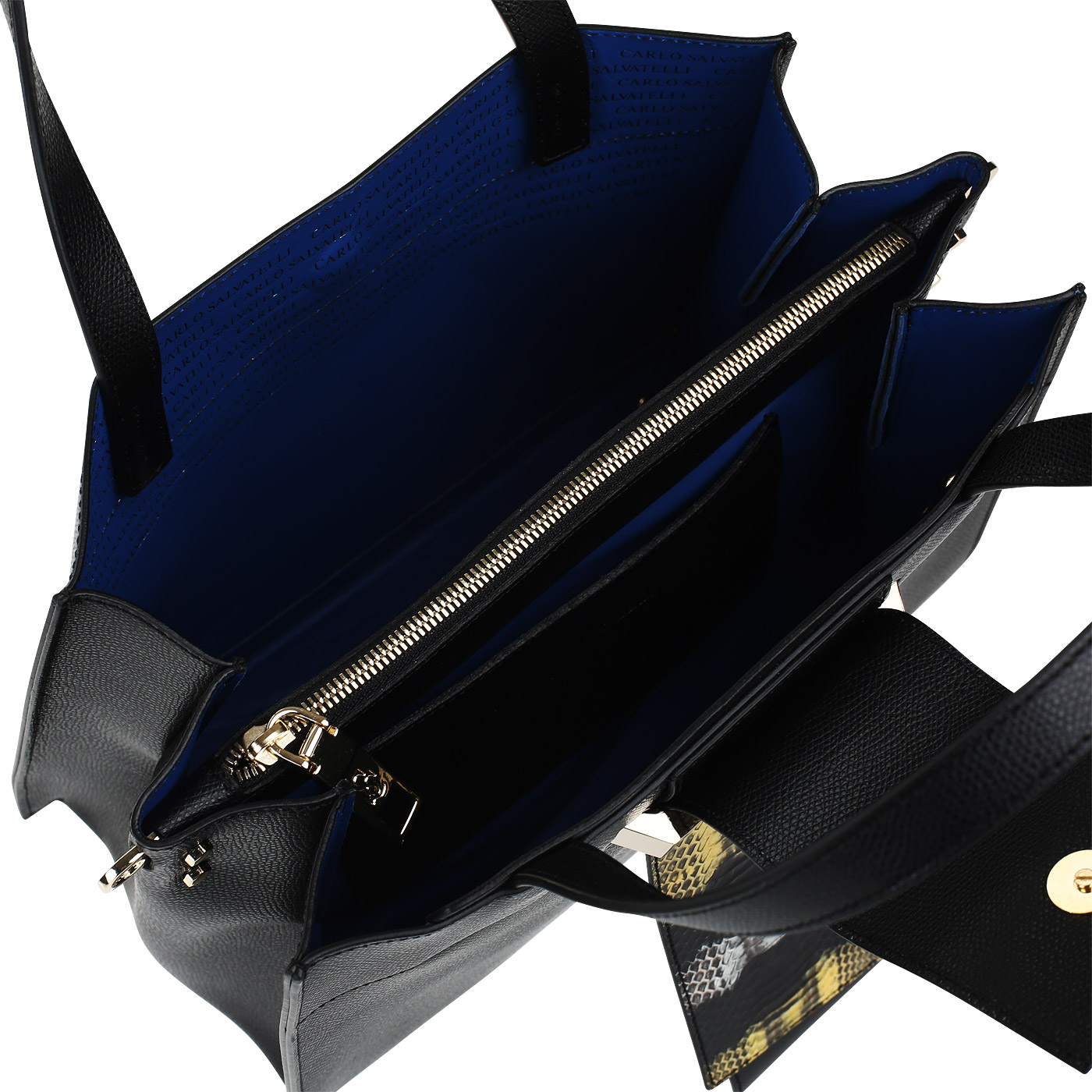 Сумка из черной натуральной кожи с декором Carlo Salvatelli Lord biscia