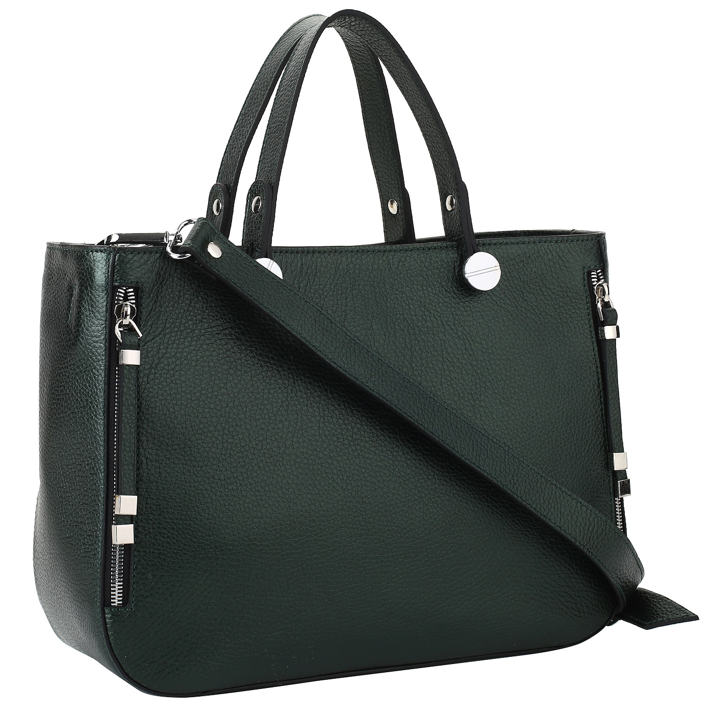 Зеленая кожаная сумка на молнии Chatte 